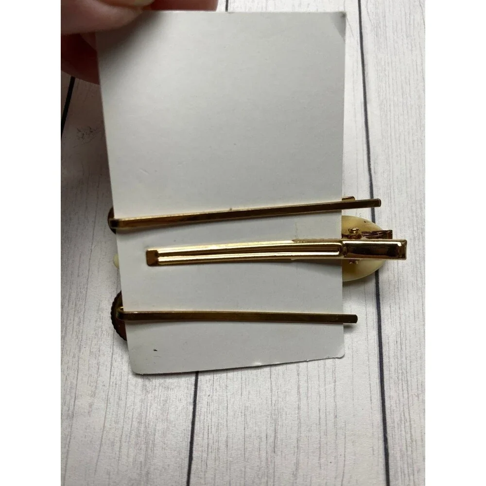 Iris Fashion Jewelry Hair Clip Set Pearl Beige Gold Tone Bobby Pins